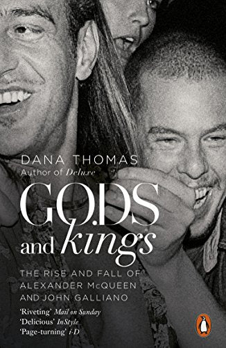 Book cover: "Gods and Kings" with portraits of Alexander McQueen and John Galliano.