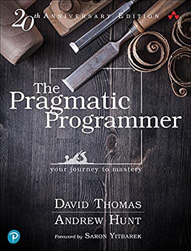 Book cover for The Pragmatic Programmer featuring woodworking tools on a dark wooden background.