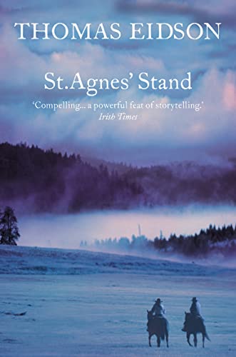 Book cover: “St. Agnes’ Stand” with a misty landscape and riders on horseback.