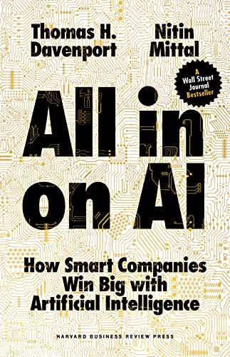 Book cover: “All In On AI” with circuit board background, black text.