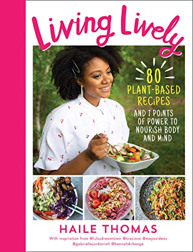Book cover featuring a woman with a salad, and plant-based recipes.