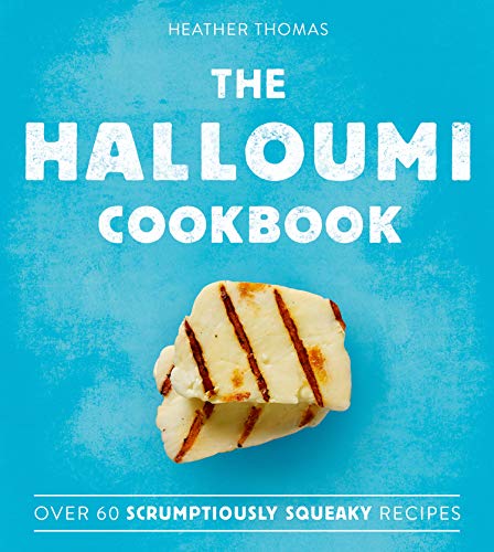 Cookbook cover featuring grilled halloumi cheese on a blue background.