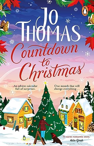 Book cover: “Countdown to Christmas” by Jo Thomas, winter village scene.