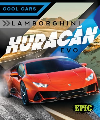 Orange Lamborghini Huracan Evo sports car, book cover with landscape backdrop.