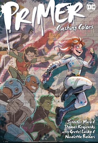Comic book cover featuring young heroes in dynamic poses, colorful art style.
