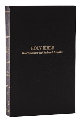 Black pocket-sized Bible with gold lettering, including "Holy Bible" and Psalms.