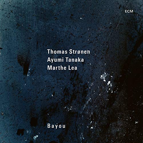 "Dark blue album cover with white text, featuring artist names and title 'Bayou'."