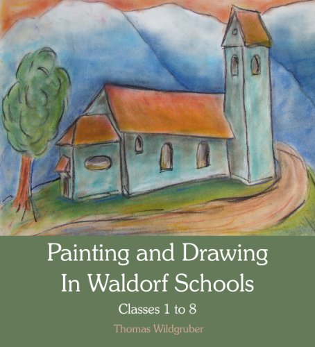 Watercolor illustration of a church with a tree, mountains, and book title text below.