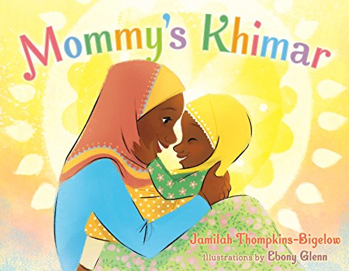 Illustration of a mother and child embracing, both wearing hijabs.