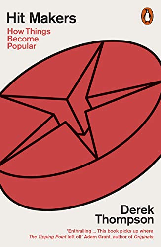 Book cover: "Hit Makers" by Derek Thompson, featuring a red cracked oval.