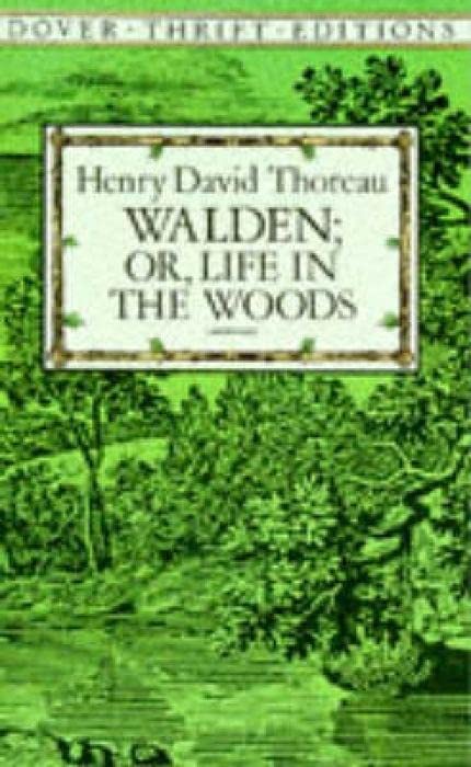 Book cover for Walden by Henry David Thoreau with green woodland illustration.