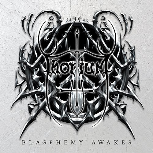 Thorium album cover, “Blasphemy Awakes,” featuring ornate, dark metallic design.