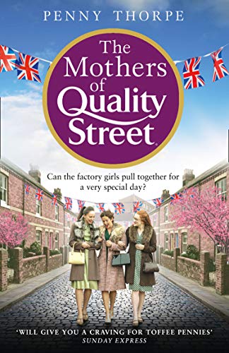 Book cover: women in 1940s attire stand on a street with bunting.