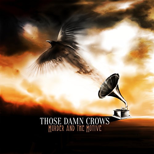 Album cover: a crow flies toward an antique gramophone in stormy skies.