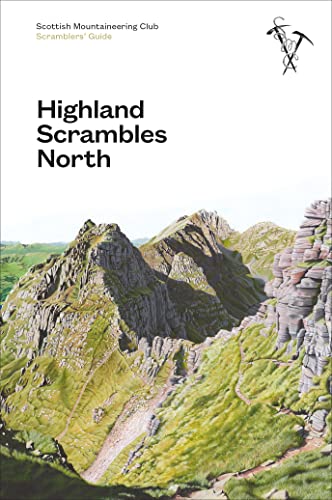 Colourful guidebook cover with Scottish landscape and scrambling route maps and photography.