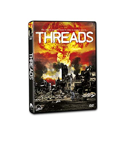 DVD cover for “Threads” depicting a nuclear explosion and ruined city.