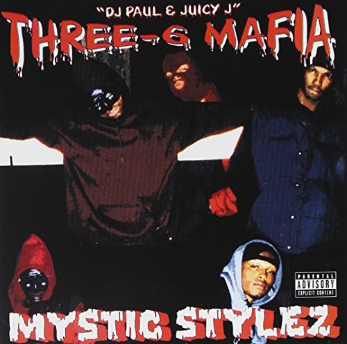 CD cover for Three 6 Mafia’s “Mystic Stylez” featuring hooded figures.