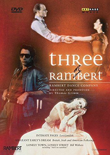 DVD cover for "Three by Rambert" with dancers in various poses against a red background.