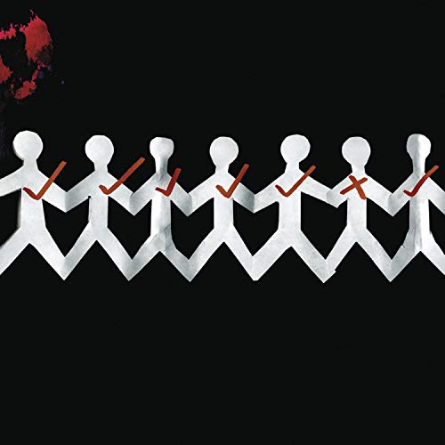 One-X album cover: paper figures linked by red checkmarks and crosses.