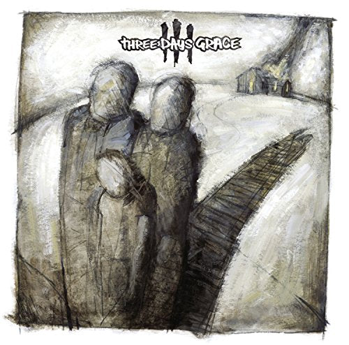 Three Days Grace album cover: grayscale sketch of figures and a building.
