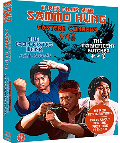 Sammo Hung stars in three films on a Blu-ray disc with colorful packaging.