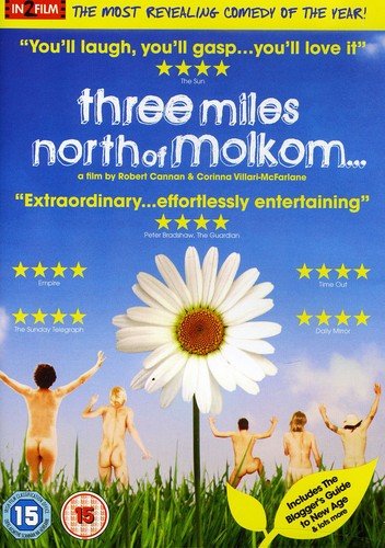 DVD cover for Three Miles North of Molkom featuring five nude people in grass.