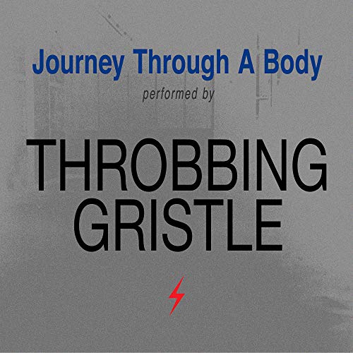 Throbbing Gristle album cover: dark gray background with bold white text and a red lightning bolt.