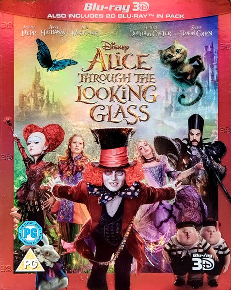 “Through the Looking Glass” Blu-ray cover featuring Alice, the Mad Hatter, and other characters.