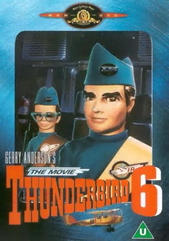 DVD cover for "Thunderbird 6" featuring two puppet characters in hats.
