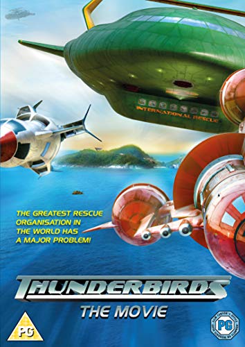 "Thunderbirds the Movie DVD cover featuring futuristic aircraft over water and island scenery."