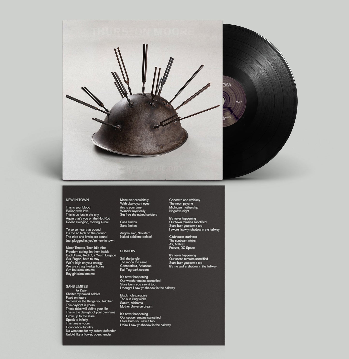 Thurston Moore vinyl record cover with abstract colorful design and text.