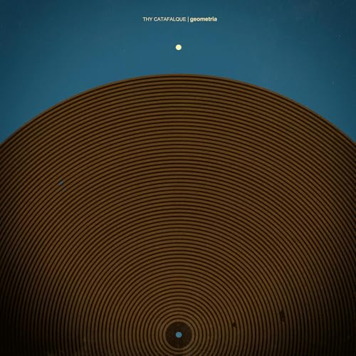 Vinyl record cover with geometric design of concentric circles and a small sun.