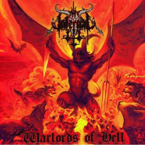 Album cover art featuring a red demon with horns, holding a sword and staff.