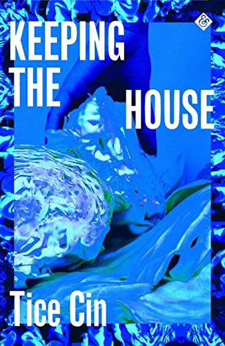 Book cover: "Keeping the House" by Tice Cin, abstract blue imagery.
