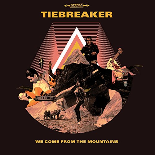Vinyl record cover with collage of people and mountain imagery.