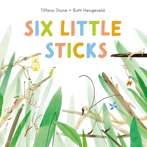 Book cover: "Six Little Sticks" with stick figures and green foliage.