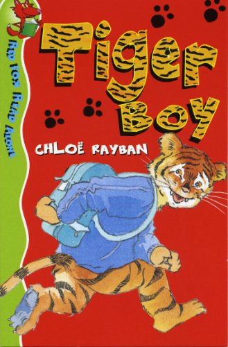 Book cover: a tiger boy with a backpack, red background, illustrated.