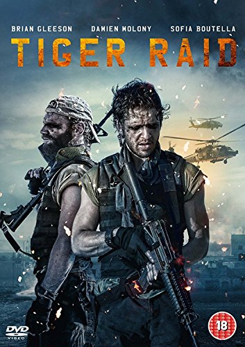 DVD cover for "Tiger Raid" with two armed men and helicopters in the background.