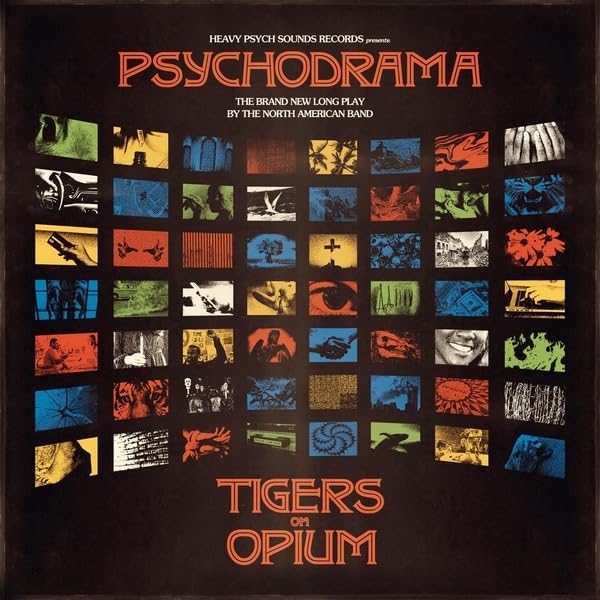Album cover for "Psychodrama" by Tigers On Opium, collage of images.