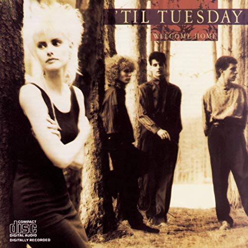 CD cover for Til Tuesday’s “Welcome Home” featuring a woman and band in a forest.