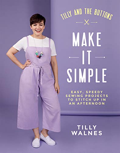 Book cover featuring a woman in a lilac jumpsuit, sewing themed.