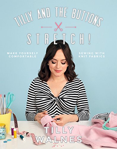 Book cover featuring a woman sewing with knit fabrics, titled "Stretch!".