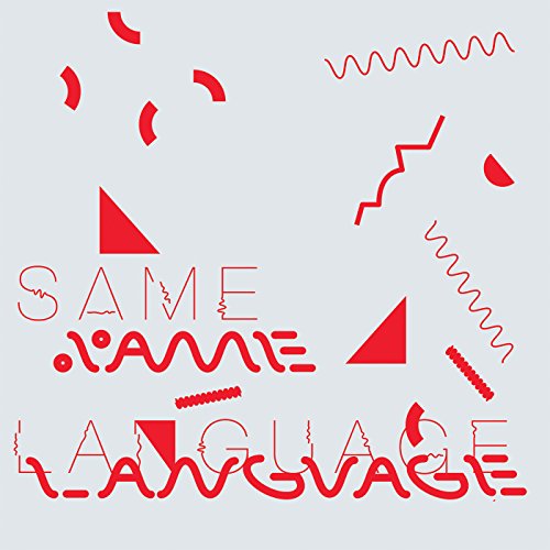 Album cover with red abstract shapes and text on a light gray background.