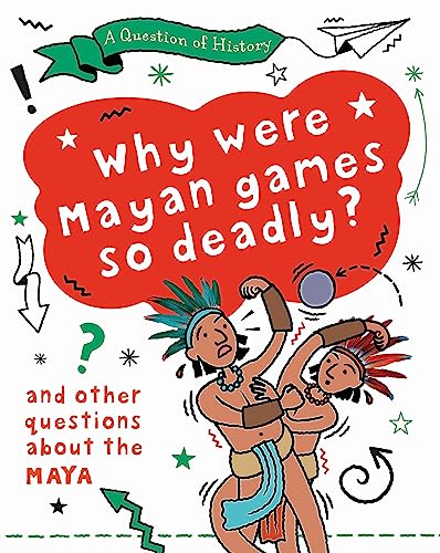 Book cover illustrating Mayan ballgame players with a question mark.