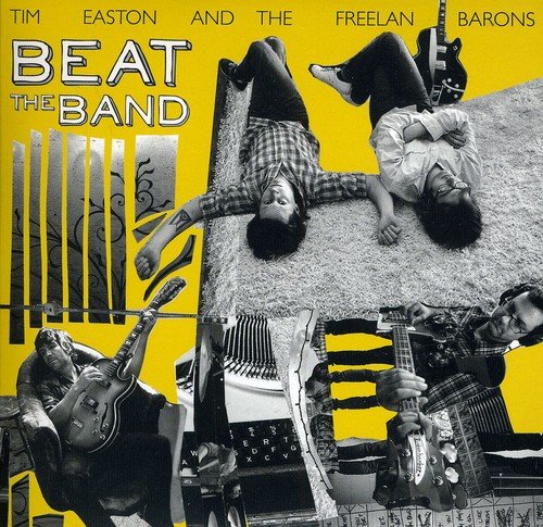Album cover with black and white musicians on a bright yellow background.