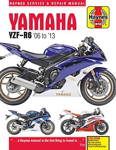 Haynes manual cover featuring a blue Yamaha YZF-R6 motorcycle, 2006-2013.