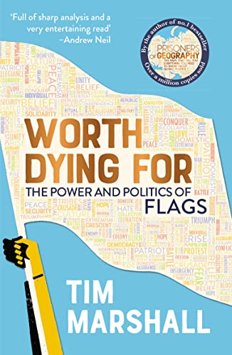 Book cover showing a hand holding a flag made of many small words.