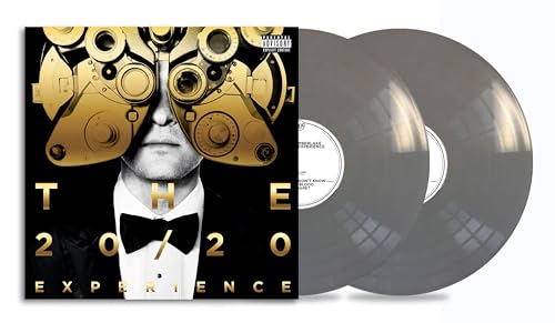 Justin Timberlake’s “The 20/20 Experience” vinyl record with gold and black cover.