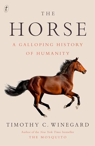 Book cover featuring a brown horse galloping against a light beige background.