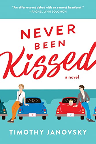 Book cover titled Never Been Kissed featuring two people leaning against cars.